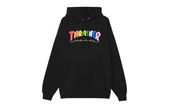 Thrasher Rainbow Mag Hood Pullover Rainbow Logo Print Hooded Fleece Lined Hoodie Sweatshirt US Version Unisex Black