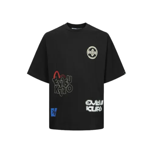 EVISU T Shirts Men's Black Crew Neck Moderate Straight Fit