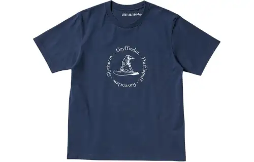 UNIQLO Harry Potter Co Brand T Shirts Unisex Navy Crew Neck Moderate Straight Fit