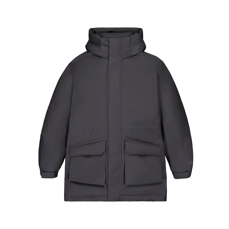 New Balance NB Grey Goose Down Collection, Thermal Loose Fit Fleece Lined Hooded Down Jacket Unisex Dark Gray