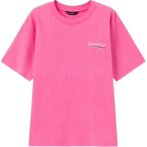Balenciaga T Shirts Unisex Pink Crew Neck Moderate Straight Fit