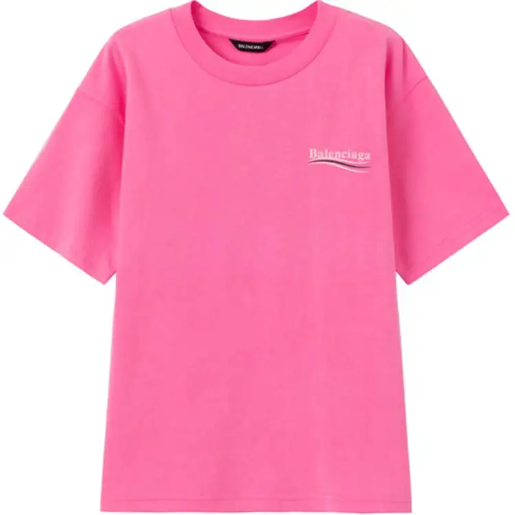 Balenciaga T Shirts Unisex Pink Crew Neck Moderate Straight Fit