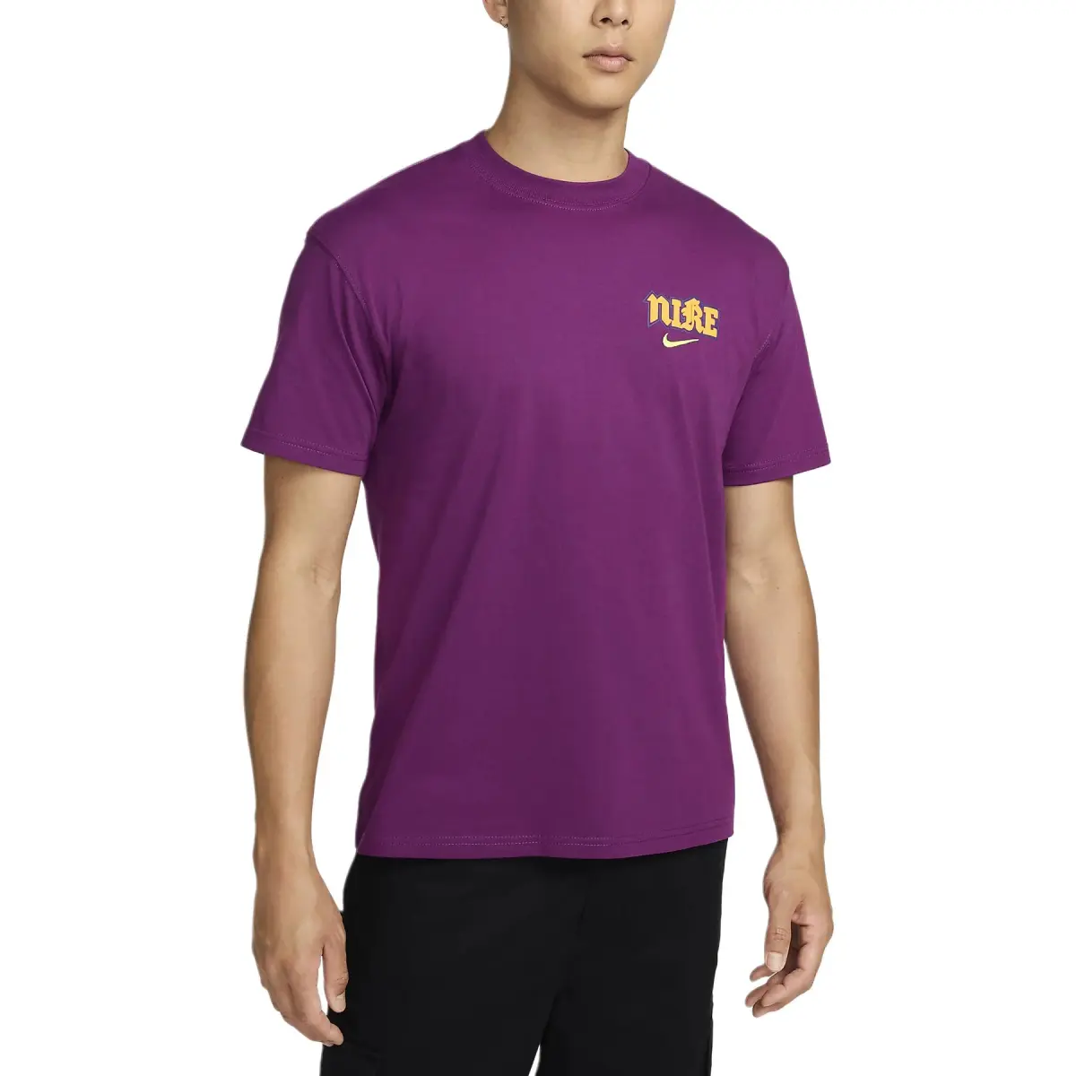 Nike T-Shirts Men's Purple Crew Neck Moderate Straight Fit