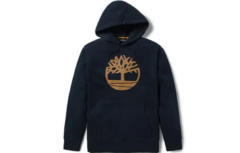 Timberland Tree Shaped Logo Fleece Lined Thermal Drawstring Pullover Sweatshirt Men's Black