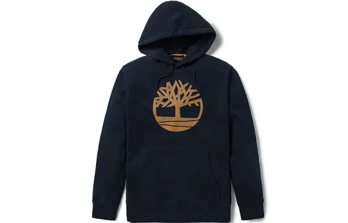Timberland Tree Shaped Logo Fleece Lined Thermal Drawstring Pullover Sweatshirt Men's Black