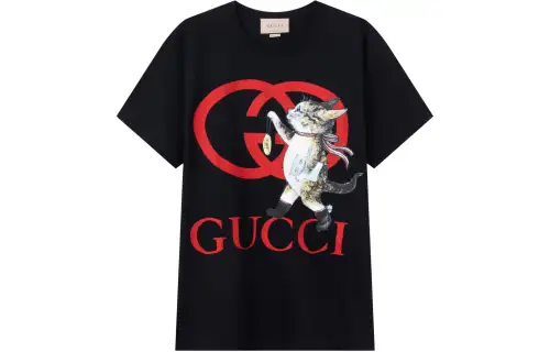 GUCCI T Shirts Unisex Black Crew Neck Moderate Straight Fit