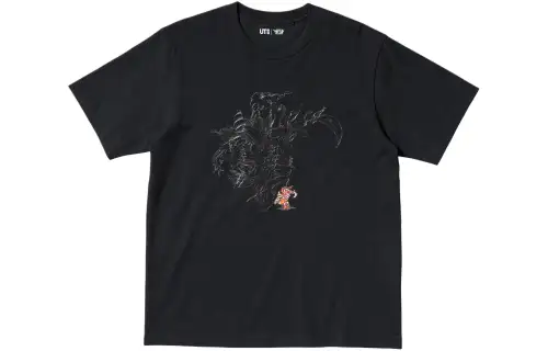 UNIQLO Final Fantasy Collaboration T Shirts Men's Black Crew Neck Moderate Straight Fit