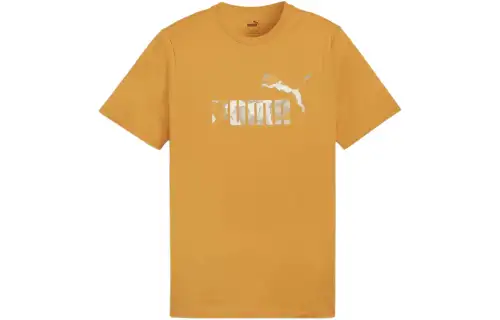 PUMA ESS T Shirts Men's Yellow Crew Neck Moderate Other