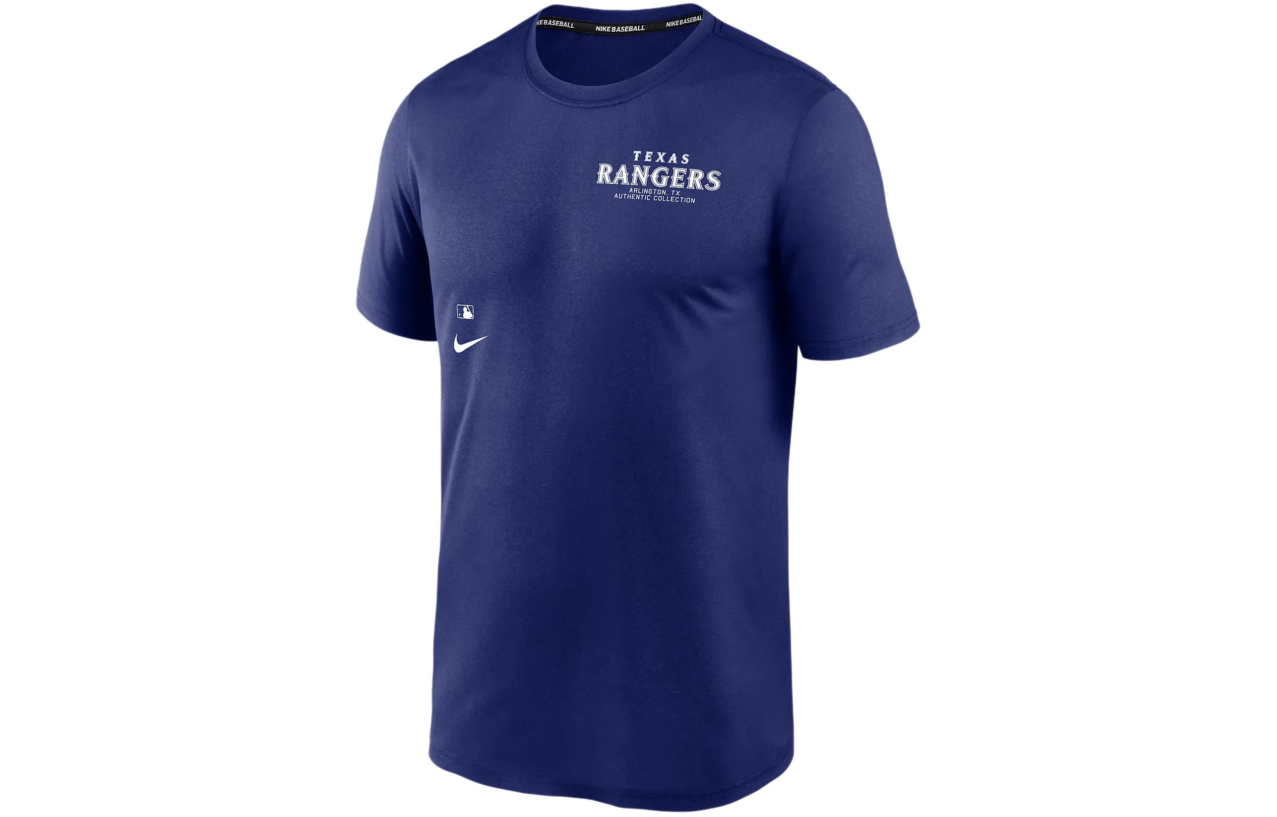 Nike X MLB joint logo logo letter printed pattern short-sleeved T-shirt for men, royal blue, Texas Rangers