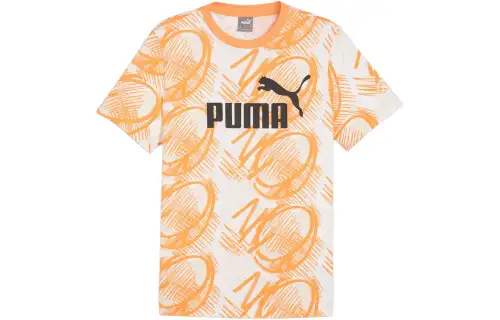 PUMA T Shirts Men's Orange Crew Neck Moderate Straight Fit