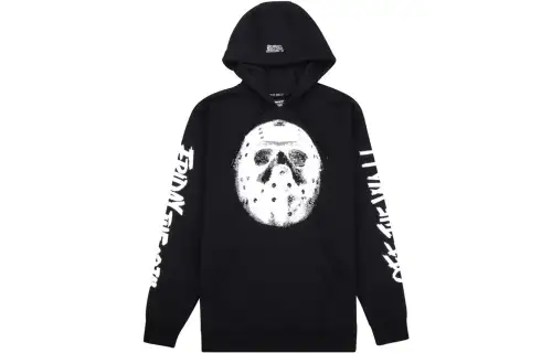 Vans X FRIDAY THE 13TH Character Pattern Print Fleece Lined Hood Sweatshirt Men's Black