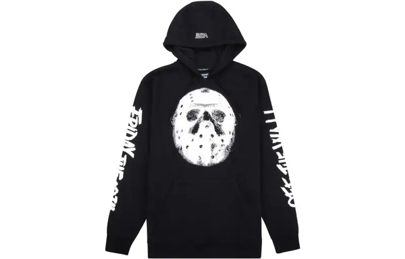 Vans X FRIDAY THE 13TH Character Pattern Print Fleece Lined Hood Sweatshirt Men's Black