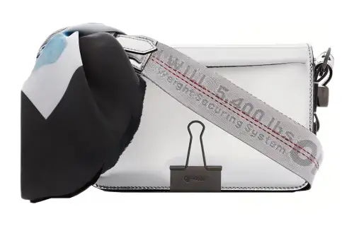 OFF WHITE Cow Leather Crossbody Bag, Shoulder Bag Women's Silver
