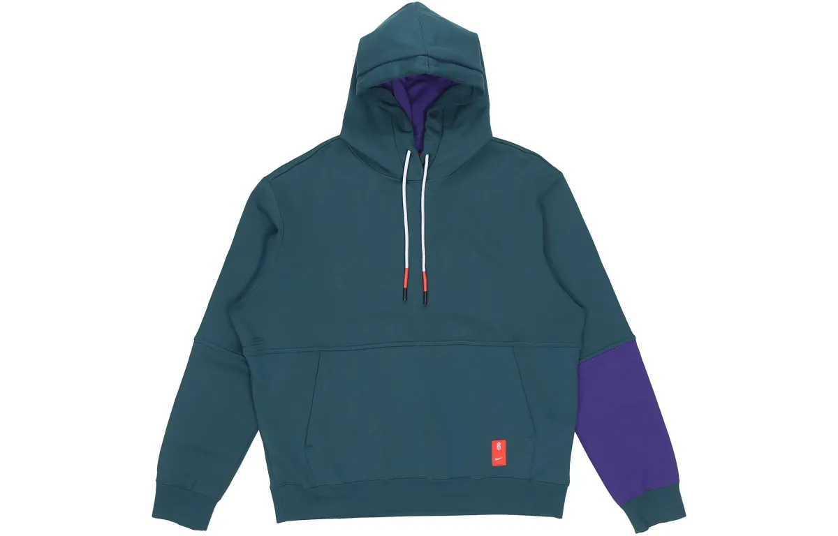 Nike Kyrie Hooded Comfortable Letter Fleece Lined Thermal Patchwork Long Sleeved Sweatshirt Men's Dark Atomic Blue