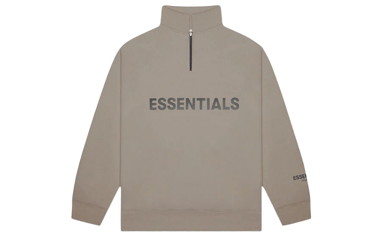 Fear of God Essentials FW20 Half Zip Sweatshirt Taupe stand-up collar pullover plus velvet American sweatshirt, same style for men and women, taupe