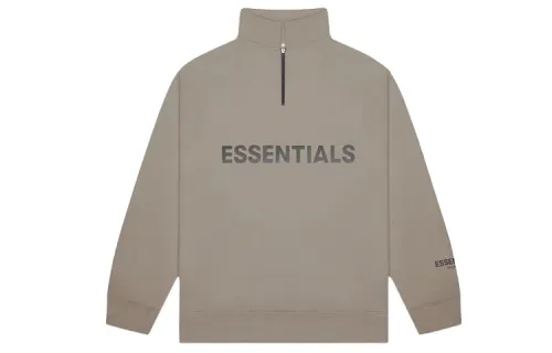 Fear of God Essentials FW20 Half Zip Sweatshirt Taupe stand-up collar pullover plus velvet American sweatshirt, same style for men and women, taupe