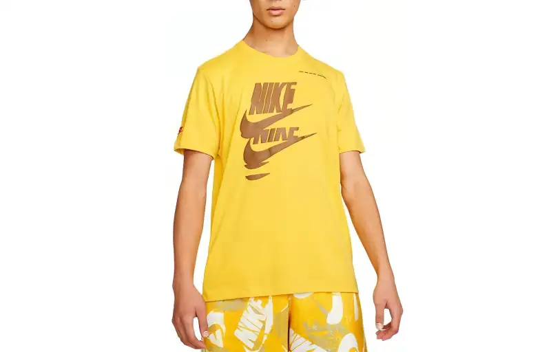 Nike T Shirts Men's Yellow Crew Neck Moderate Straight Fit