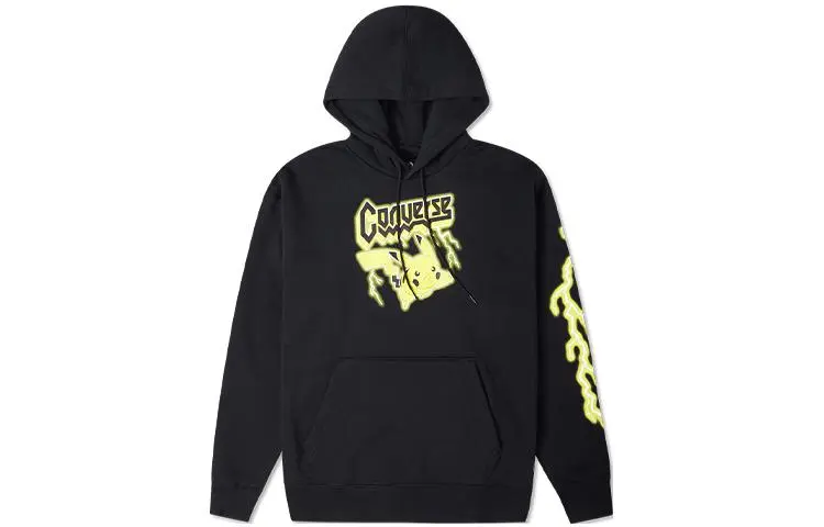 Converse X POKEMON Cartoon Logo Print American Multicolor Sports Fleece Lined Pullover Sweatshirt Unisex Black