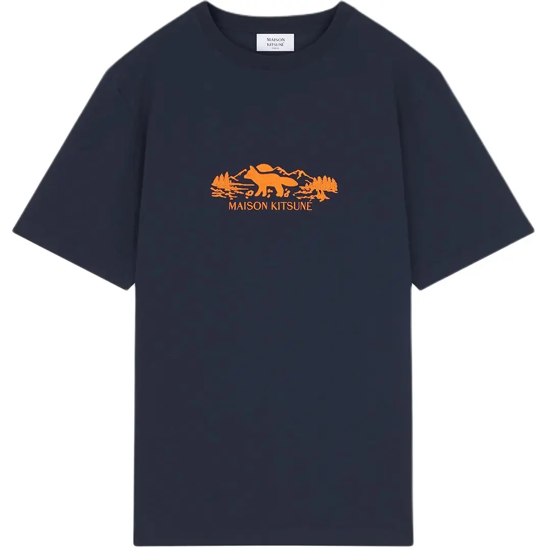Maison Kitsuné Logo Embroidered Crewneck T Shirt