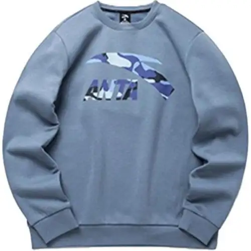 Anta Life Collection Fleece Lined Large Logo Print Pullover Winter Long Sleeved Sweatshirt Unisex Purple