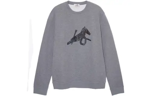 HERMES Sweatshirts Men's Gray Crew Neck Moderate Regular