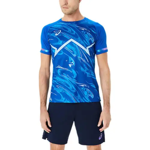 ASICS T Shirts Men's Blue Crew Neck Moderate Straight Fit