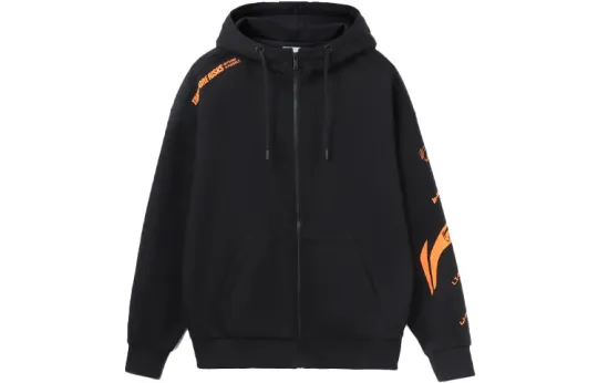 Li Ning Training Collection, Color Block Logo Print Fleece Lined Thermal Zippers Sports Hooded Coat Sweatshirt Unisex