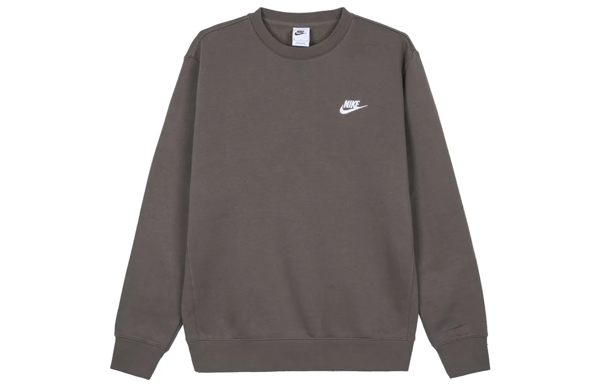 Nike Sportswear Club Brushed Thermal Sports Fleece Lined Crew Neck Pullover Sweatshirt Winter Men's Dark Brown