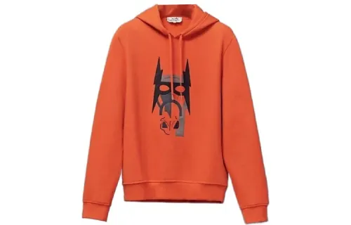HERMES Sweatshirts Men's Orange Hooded Moderate Regular