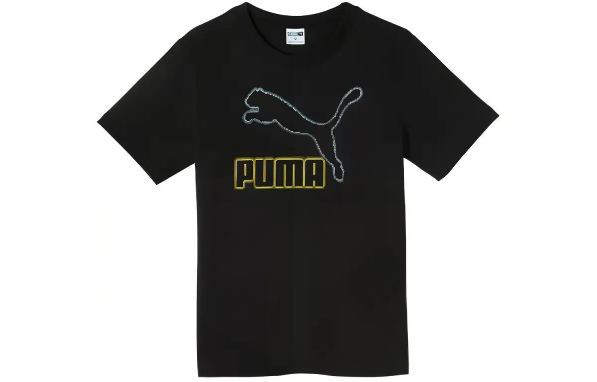 PUMA T-Shirts Men's Black Crew Neck Moderate Straight Fit