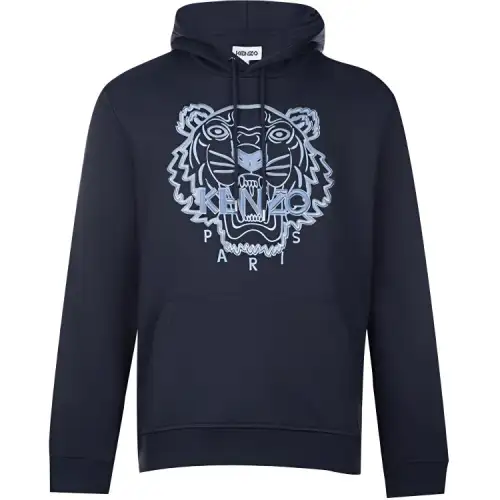 KENZO Tiger Head Embroidery Hooded Pullover Fleece Lined Sweatshirt Winter Men's Dark Blue