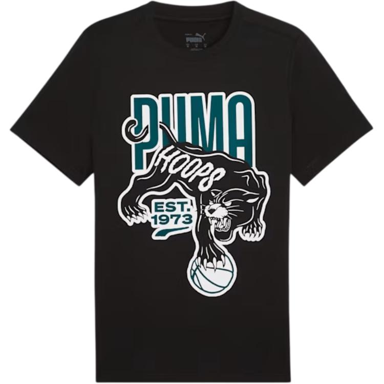 PUMA Puma, fashionable basketball black short sleeve T-shirt with a round collar, with your logo imprint, print