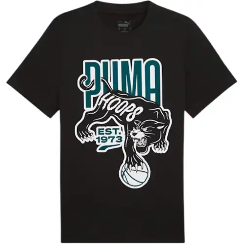PUMA Puma, fashionable basketball black short sleeve T-shirt with a round collar, with your logo imprint, print