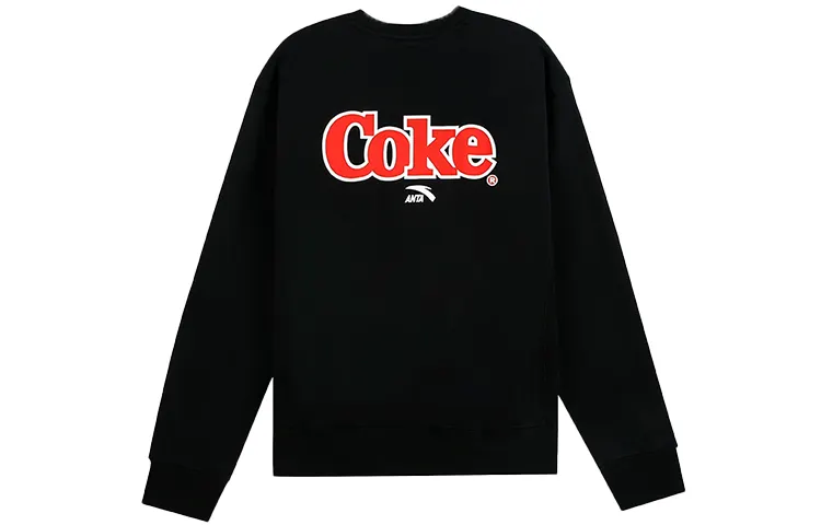 ANTA X Coca Cola Sweatshirts Men's Black Crew Neck Thickened Regular