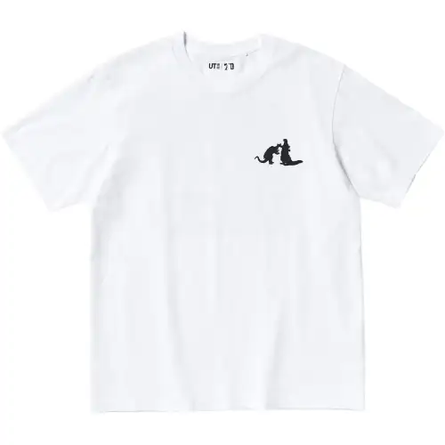 UNIQLO Godzilla Co Brand T Shirts Men's White Crew Neck Moderate Straight Fit