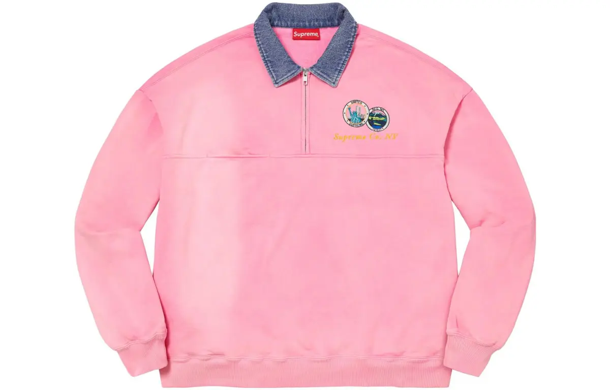 Supreme Denim Collar Half Zip Sweatshirt
