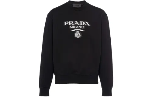 PRADA Sweatshirts Men's Black Crew Neck Moderate Regular