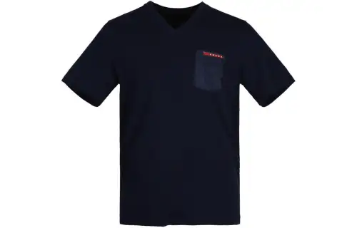 PRADA T Shirts Men's Navy Blue V Neck Moderate Straight Fit