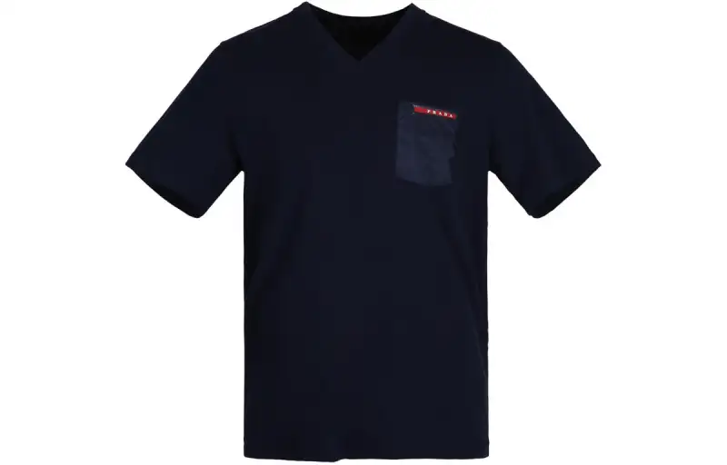 PRADA T Shirts Men's Navy Blue V Neck Moderate Straight Fit