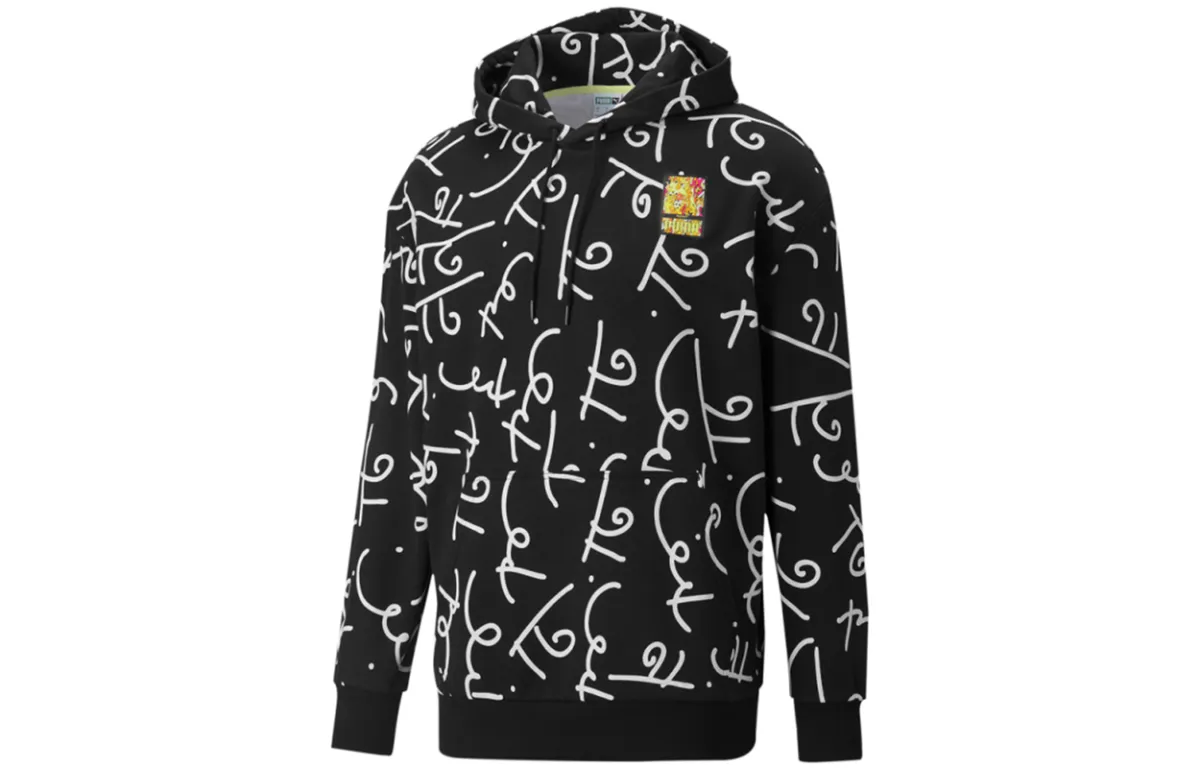PUMA AOP Sweatshirts Men's Black Hooded Moderate Regular