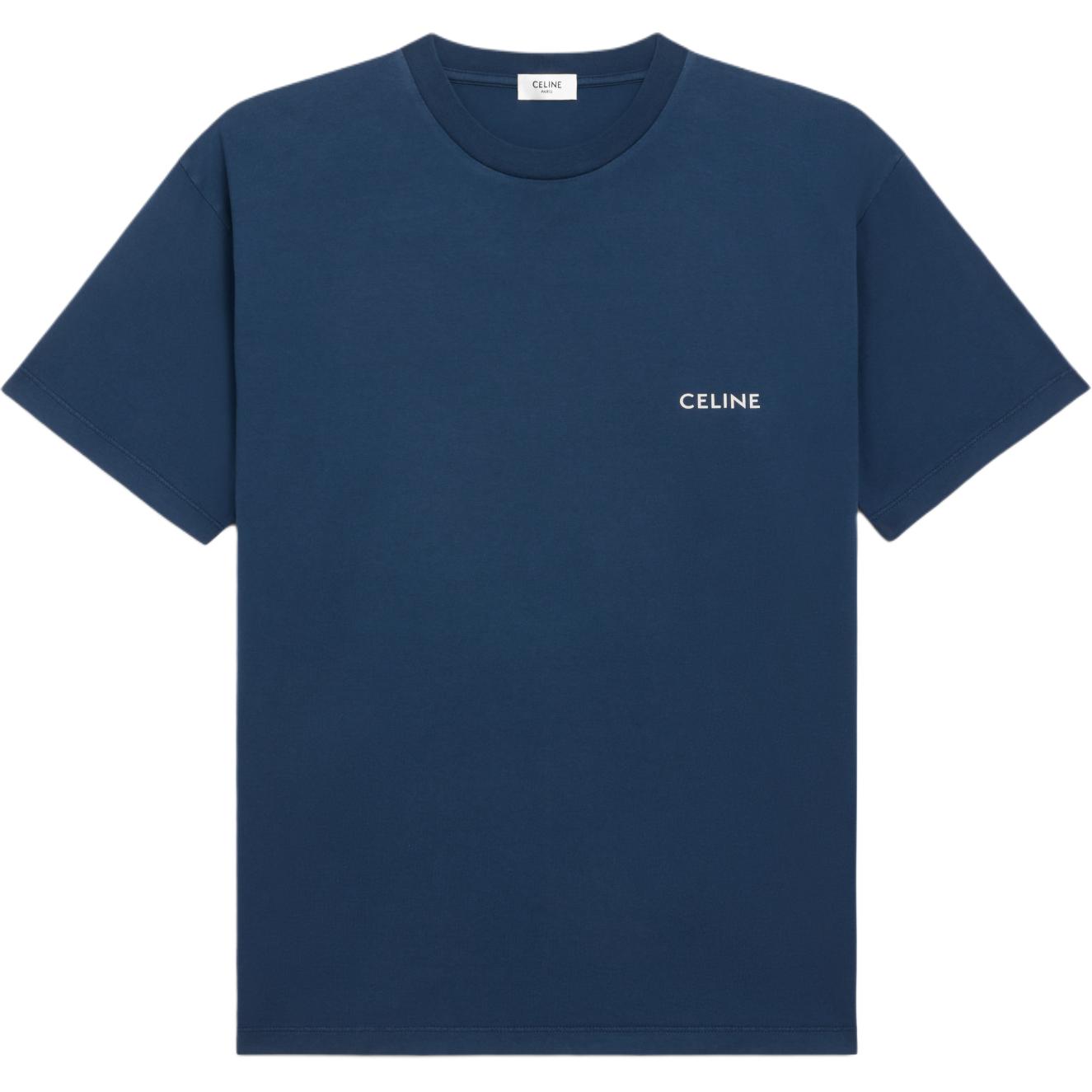 CELINE T Shirts Men's Washed Marine Blue Crew Neck Moderate Straight Fit