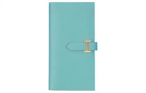 HERMES Bearn Gold tone Lock Epsom Calfskin Wallet Women's Blue Lagoon Reef