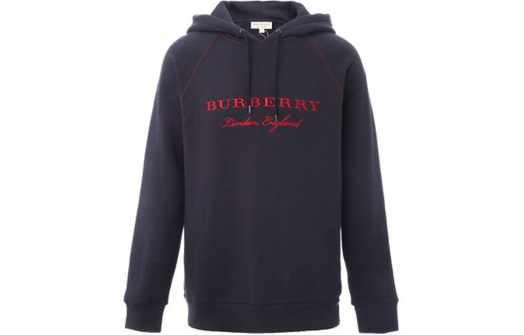 Burberry FW21 Hooded Pullover Fleece Lined Long Sleeved Sweatshirt Men's Dark Blue