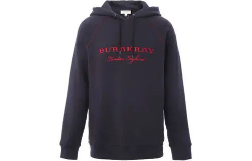 Burberry FW21 Hooded Pullover Fleece Lined Long Sleeved Sweatshirt Men's Dark Blue