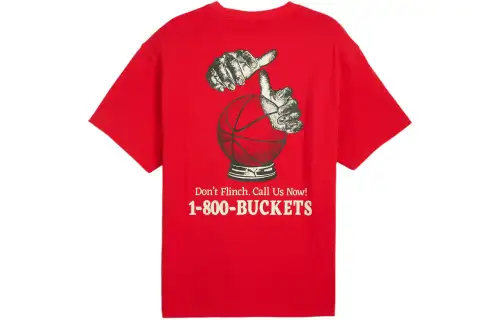 PUMA Basketball Collection T Shirts Men's Red Crew Neck Moderate Straight Fit