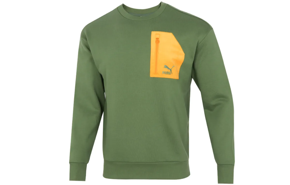 PUMA Sweatshirts Men's Green Crew Neck Moderate Regular