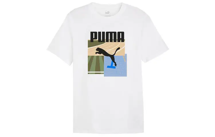 PUMA T Shirts Men's White Crew Neck Moderate