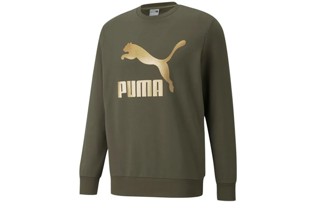 PUMA Sweatshirts Men's Army Green Crew Neck Moderate Regular