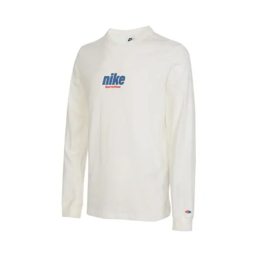 Nike Letter Print Long-Sleeve Pullover T-Shirt White