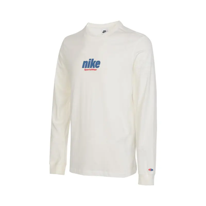 Nike Letter Print Long-Sleeve Pullover T-Shirt White